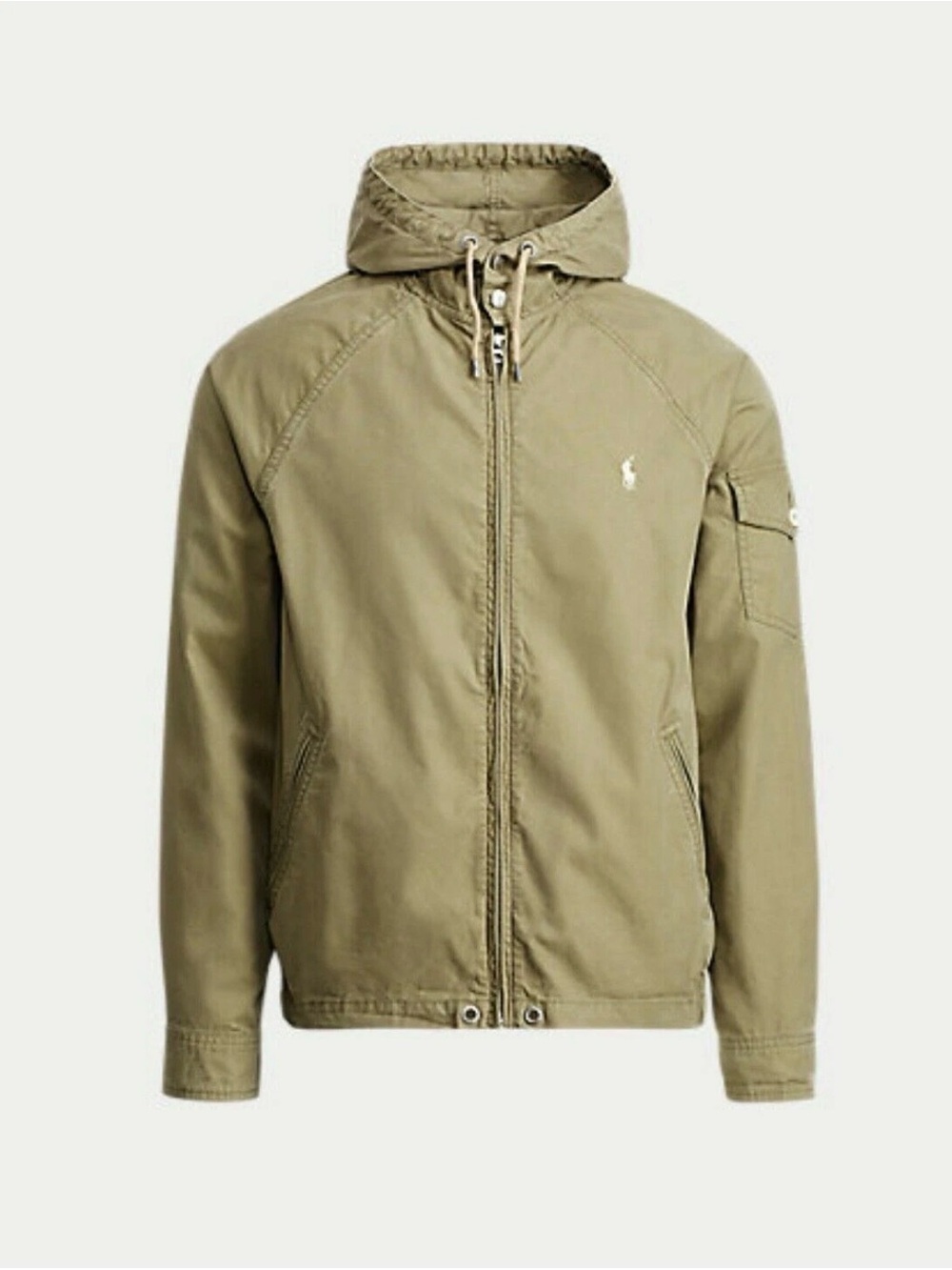 Polo Ralph Lauren Full Zip Hooded Windbreaker Cotton Blend Olive Green Sz Xl